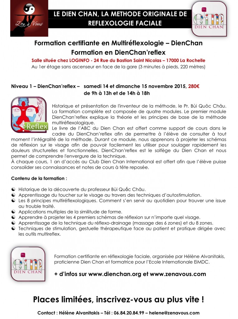 Bulletin d'inscription Formation DienChan'reflex Novembre 2015